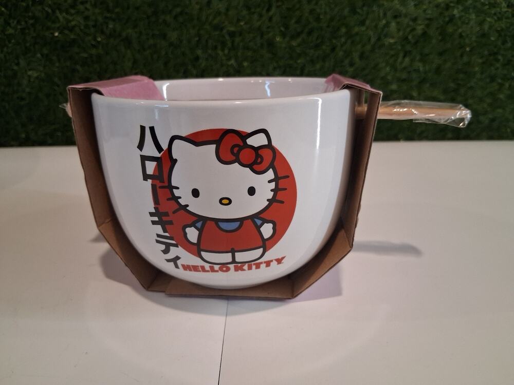 Sanrio Hello Kitty Friends Rainbow Ceramic Ramen Bowl Chopsticks Set 20oz Gift